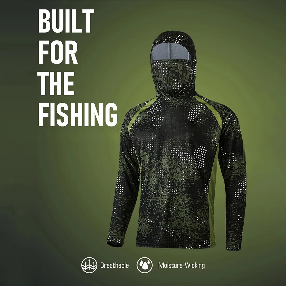 Fishing Shirt Uv Protection - Pakaian Memancing Pria, Kemeja Memancing Berkerudung,