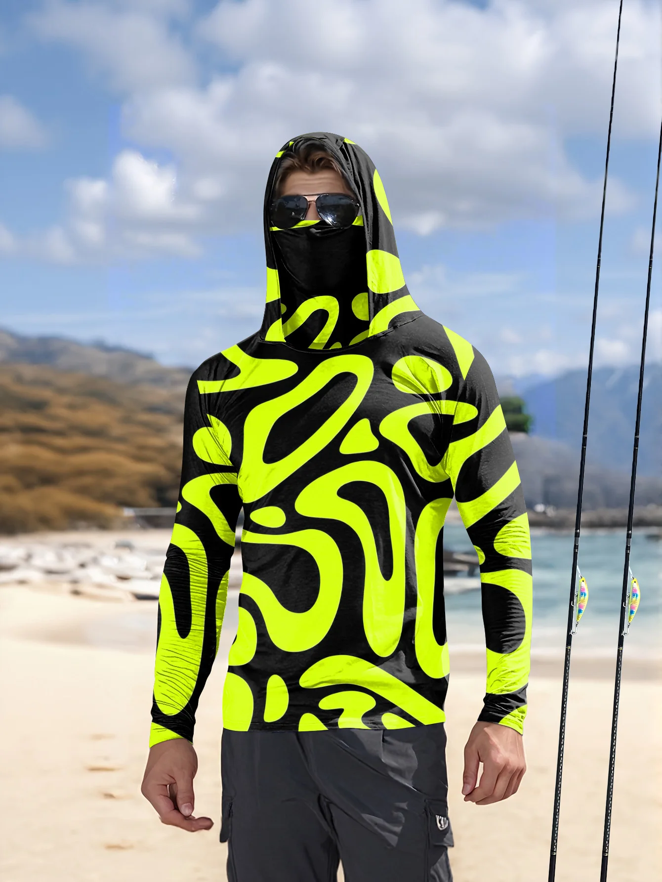 Fishing Mask Sun Protection - Kemeja Pancing Lengan Panjang dengan Motif