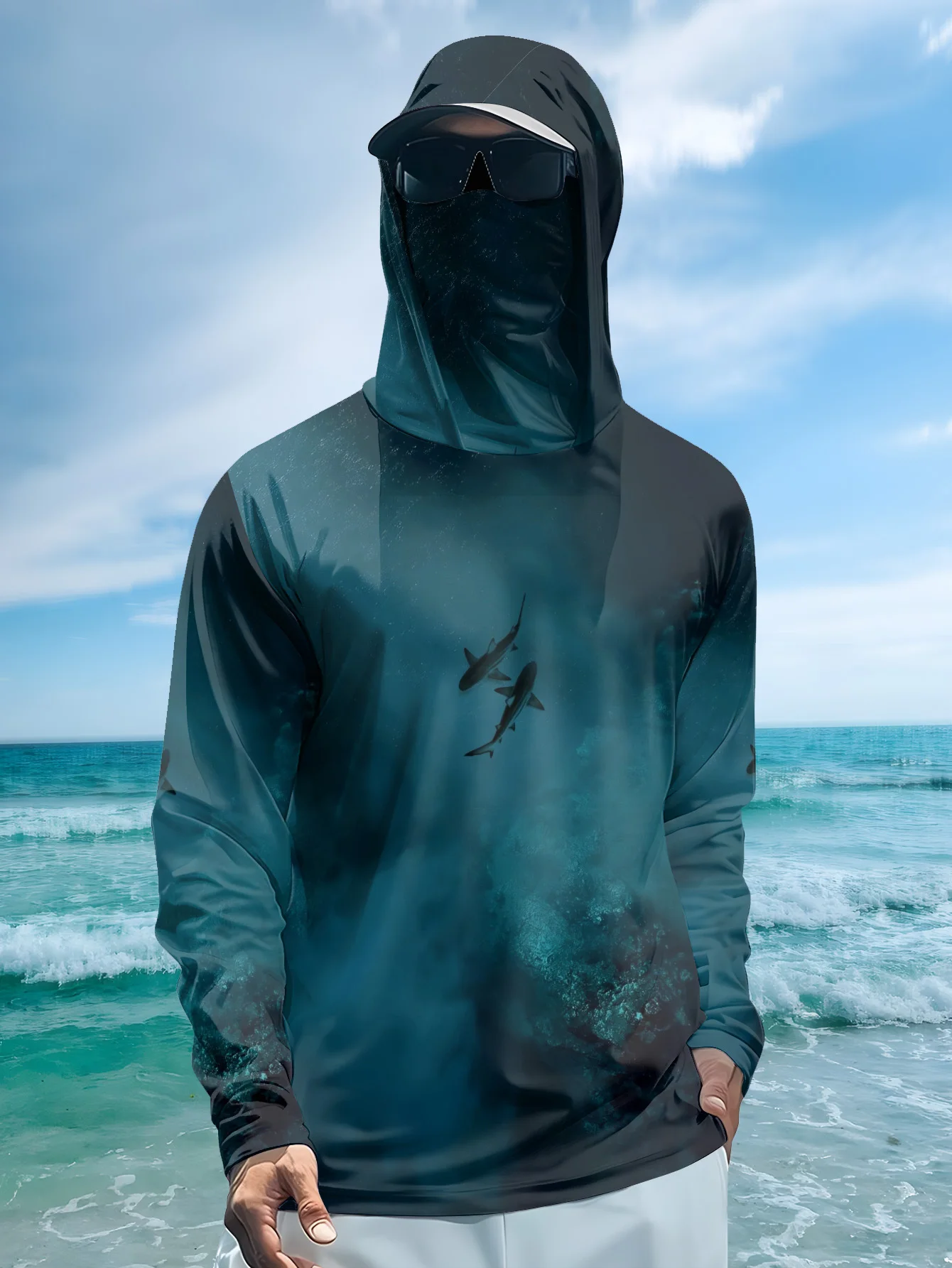Hoodie Pancing Pria UPF50+ den - Fishing Mask Sun Protection ulasan dan harga